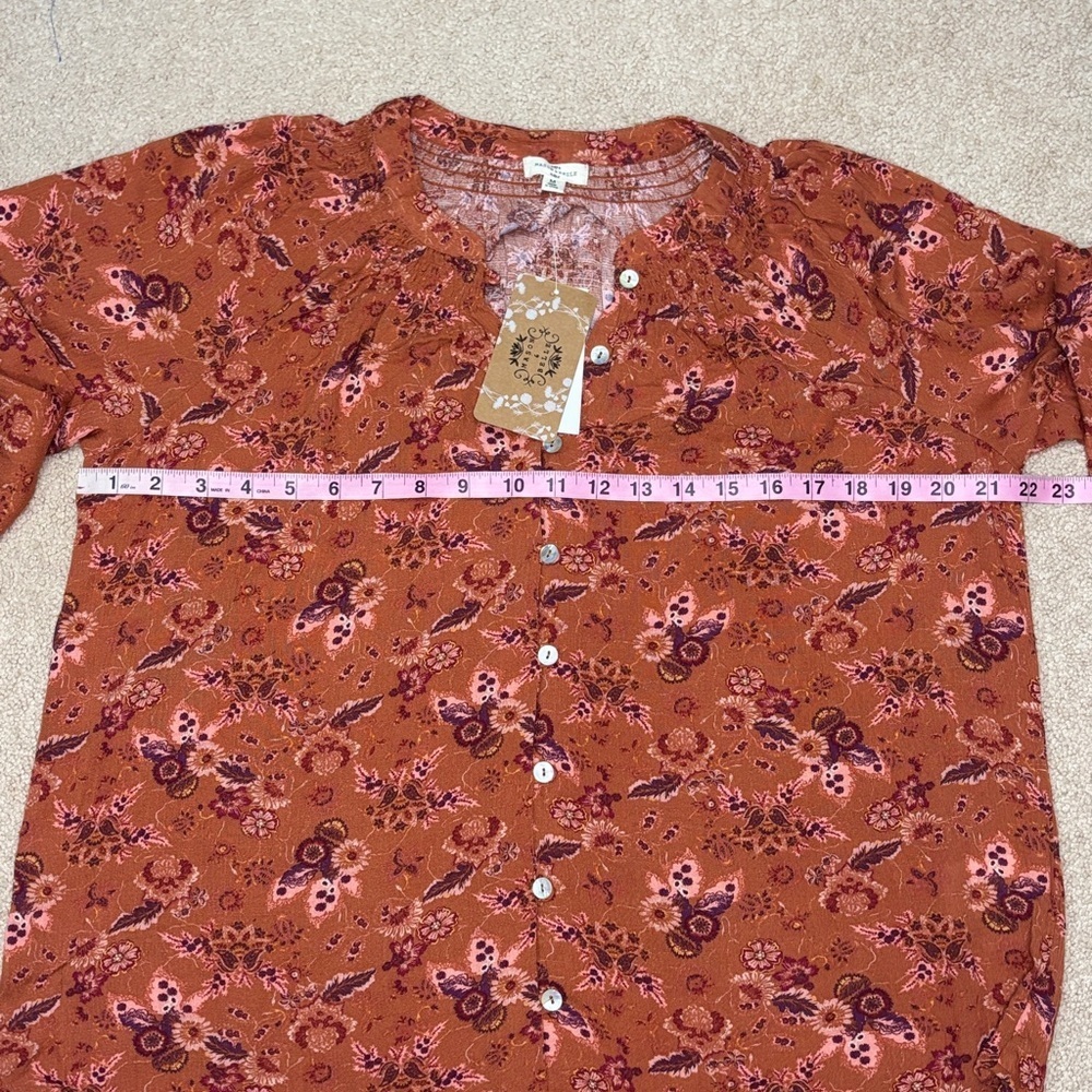 Mason & Belle Rust Floral Button Front Blouse | Size M | NWT - Picture 8 of 10
